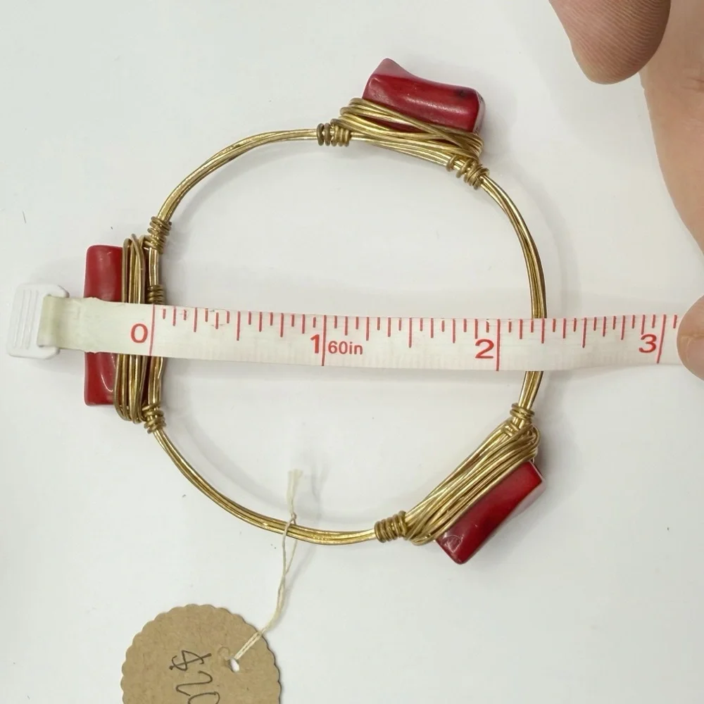 Boho Wire Wrapped Bangle Bracelet | Red Stone Artisan Style